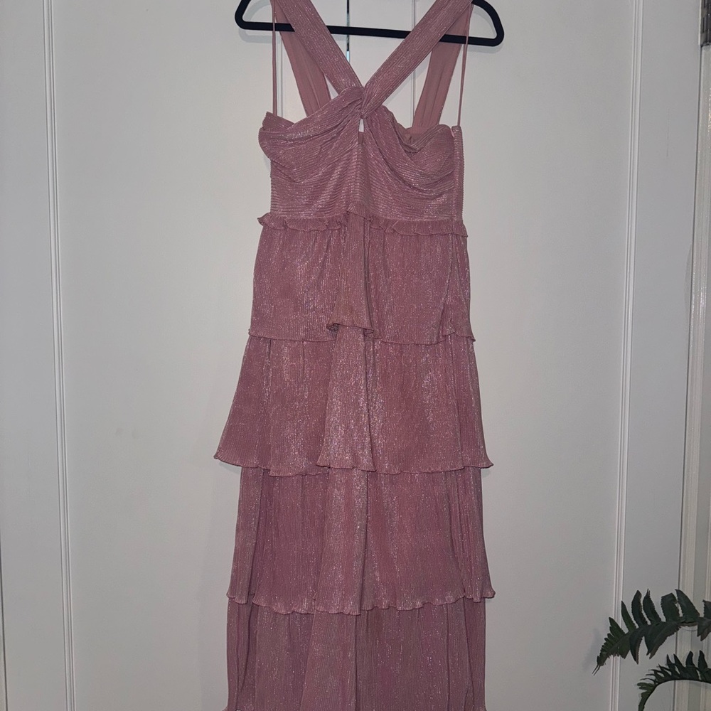 SAYLOR Shimmering Pink Layered Maxi Dress